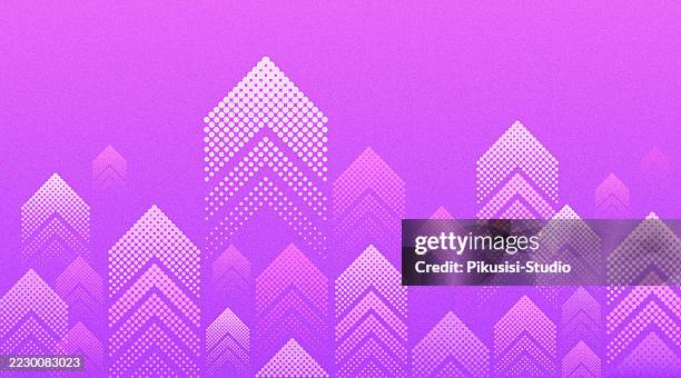 stockillustraties, clipart, cartoons en iconen met abstract halftone upward arrows on a purple gradient background, symbolizing upward motion. - pijl