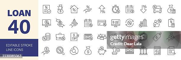 loan line editable icon set. - borrowing stock illustrations