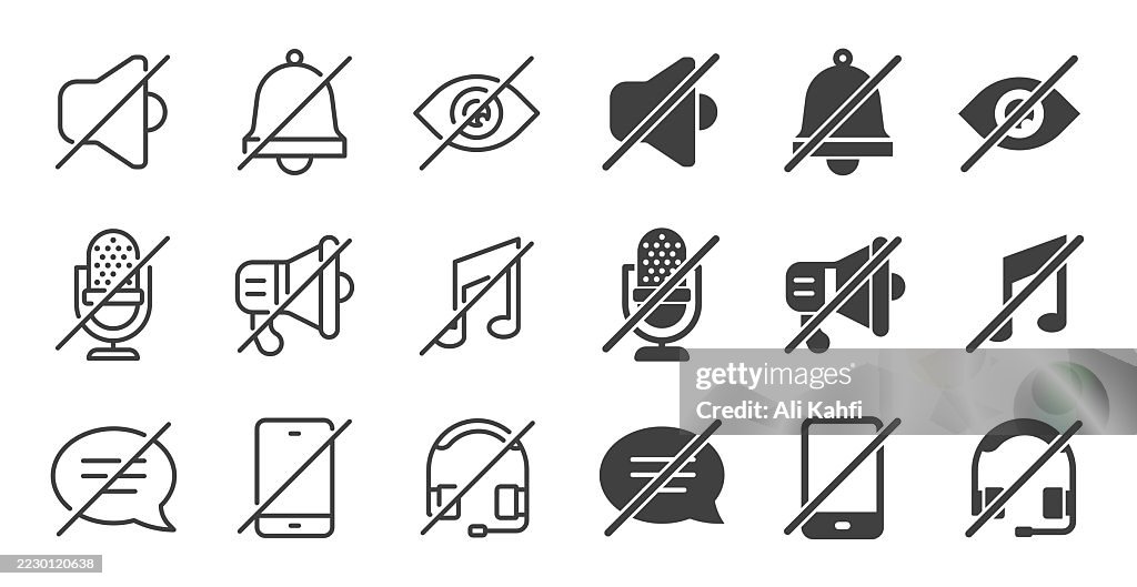 Silent icons collection. Editable stroke. Thin line and glyph solid style series icons