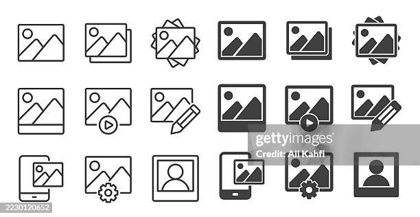 sammlung von bildsymbolen. bearbeitbarer strich. symbole der serie für dünne linien und glyphen im festen stil - kunstmuseum stock-grafiken, -clipart, -cartoons und -symbole