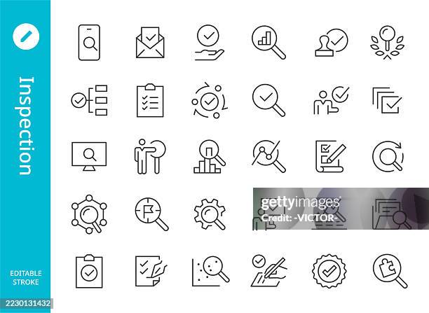 bildbanksillustrationer, clip art samt tecknat material och ikoner med inspection icons - line series - alternativ