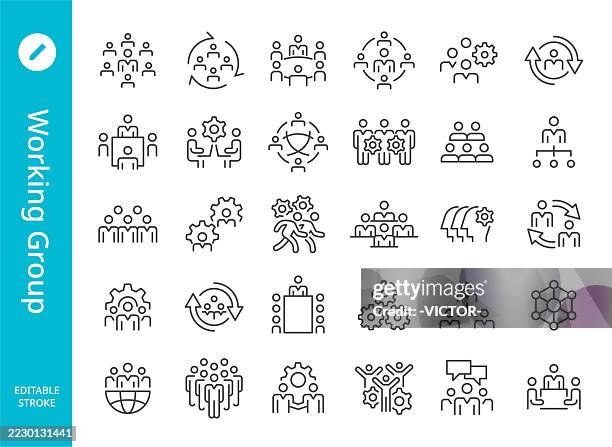 working group icons - line series - workplace collaboration stock illustrations