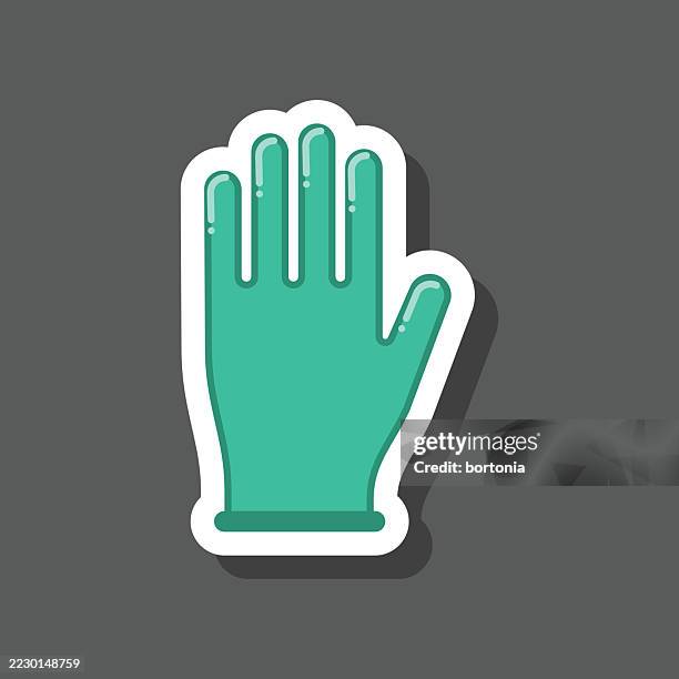 latex gloves sticker icon - vaccine sticker stock illustrations
