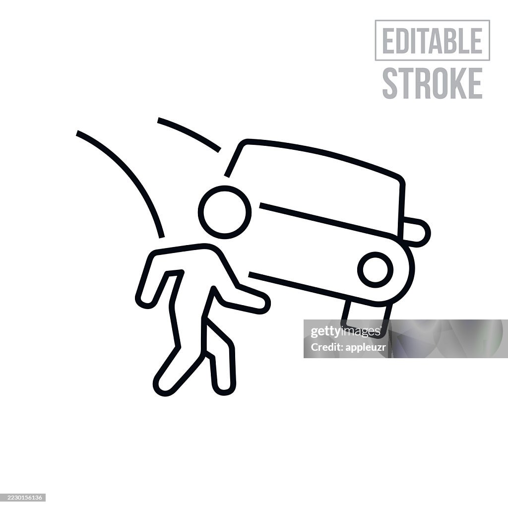 Car About To Hit Pedestrian Thin Line Icon - Editable Stroke