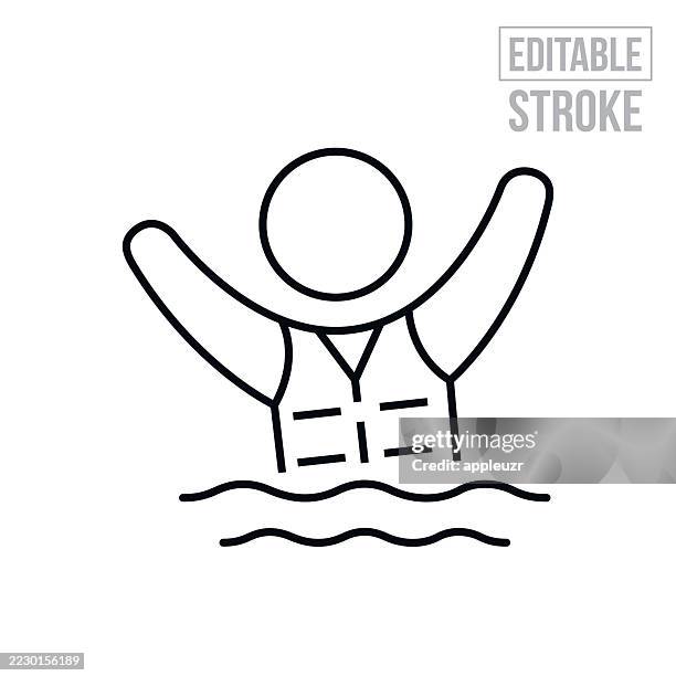 child wearing life vest while swimming thin line icon - editable stroke - pool float vector stock illustrations