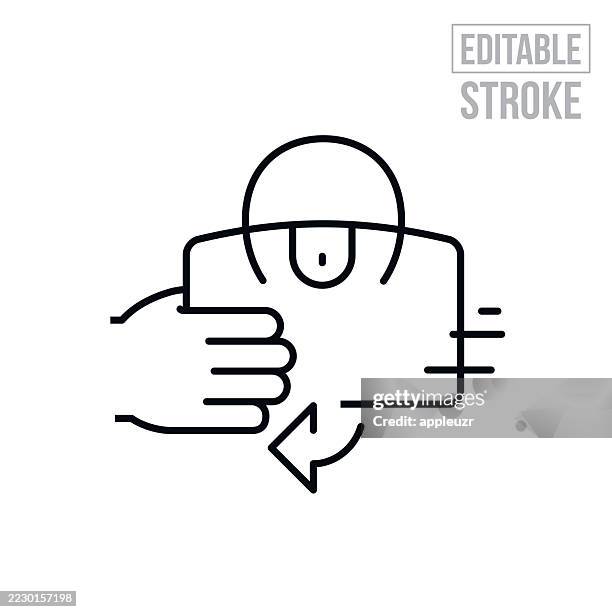thief stealing a purse thin line icon - editable stroke - store robbery stock illustrations