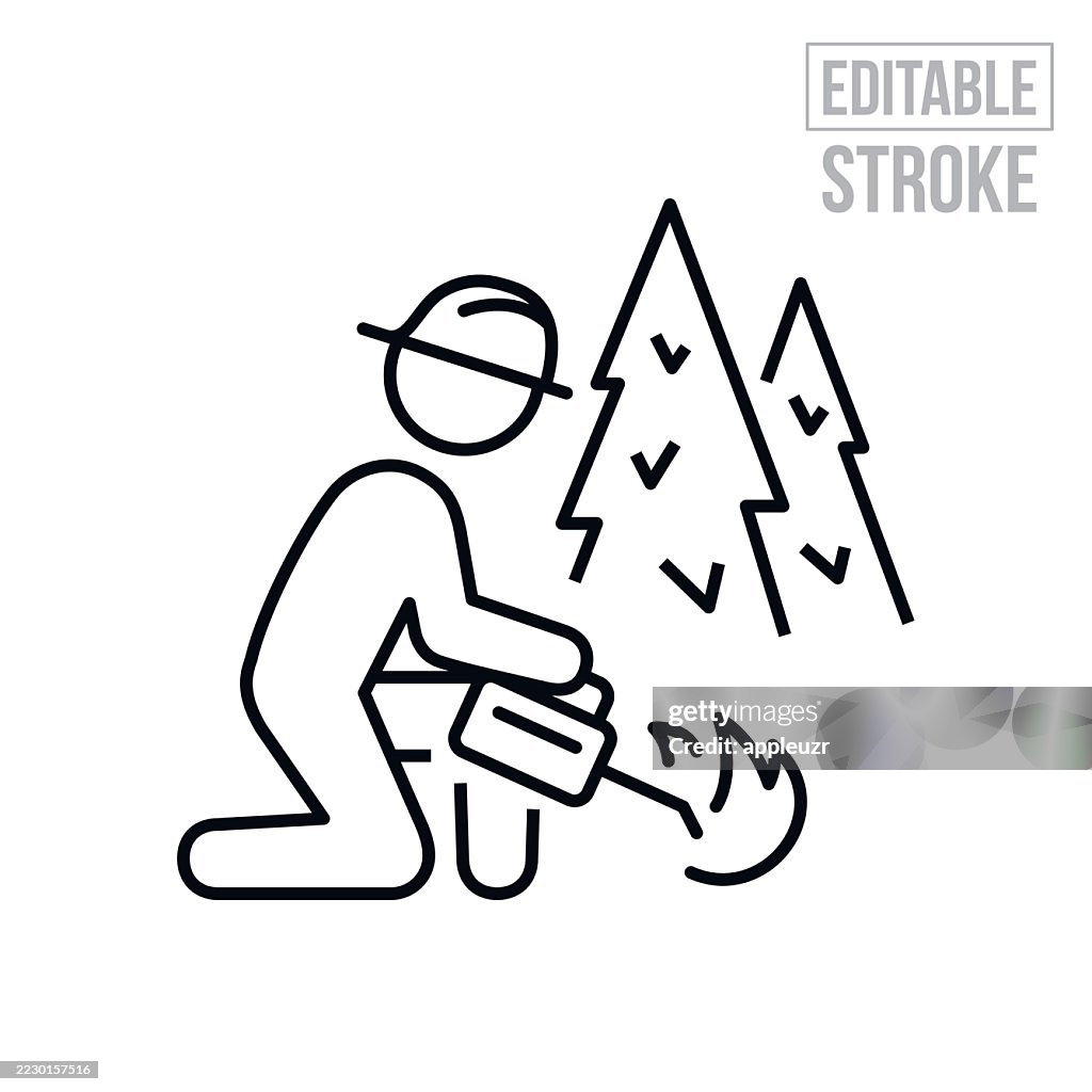 Firefighter Starting A Fire As A Controlled Burn Thin Line Icon - Editable Stroke