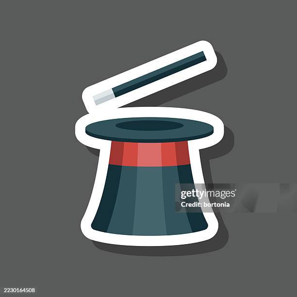 magician's top hat and wand sticker icon - magic icon stock illustrations