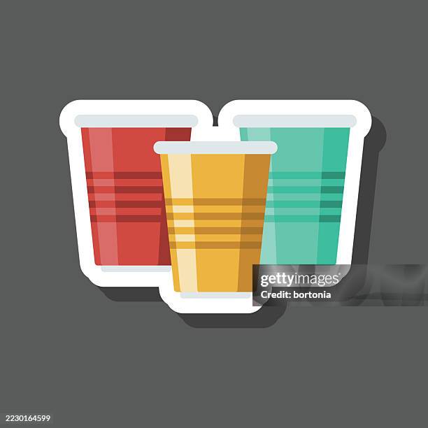 plastic cups sticker icon - empty plastic cup stock illustrations