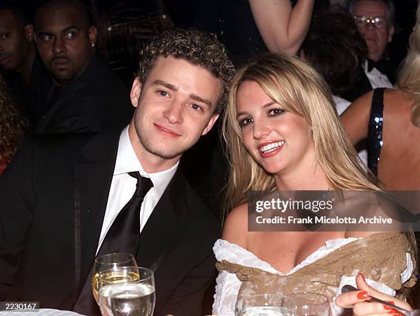 Justin Timberlake and Britney Spears at the 27th Annual Clive Davis Pre-Grammy party at the Beverly Hills Hotel in Los Angeles, Ca., 2/26/02. Photo...