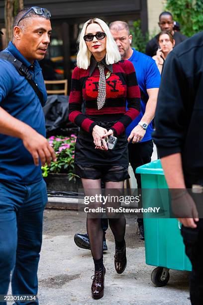 Emily Blunt is seen filming 'The Devil Wears Prada 2' in the Upper East Side on August 14, 2025 in New York City.