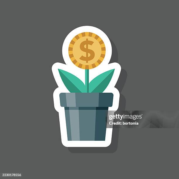 growing money sticker icon - empty flower pot stock illustrations