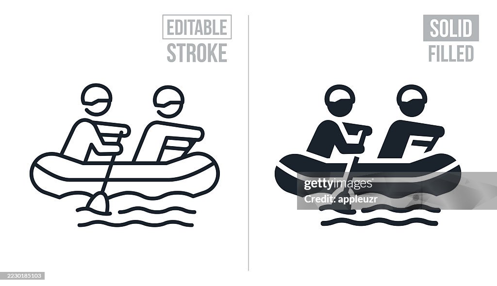 White Water Rafting - Editable Stroke And Solid Icons