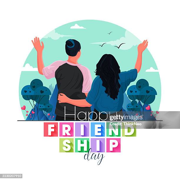 happy friendship day celebration concept - meet new friends stock illustrations