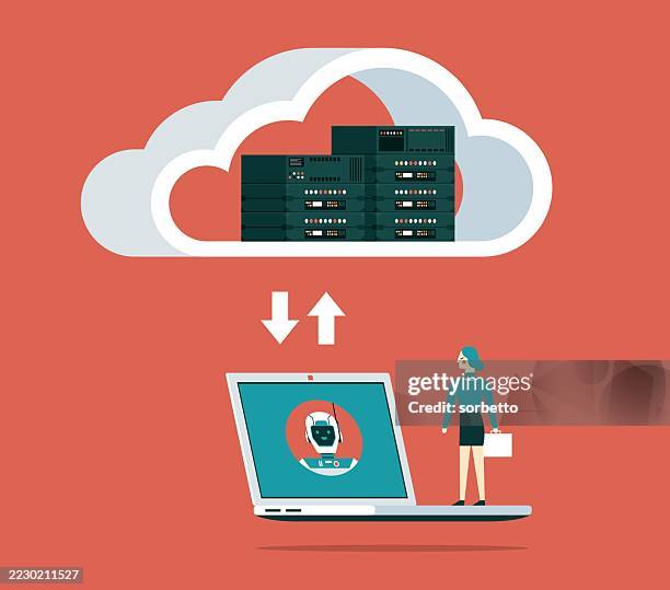 cloud computing service - chatbot - businesswoman - gdpr stock illustrations