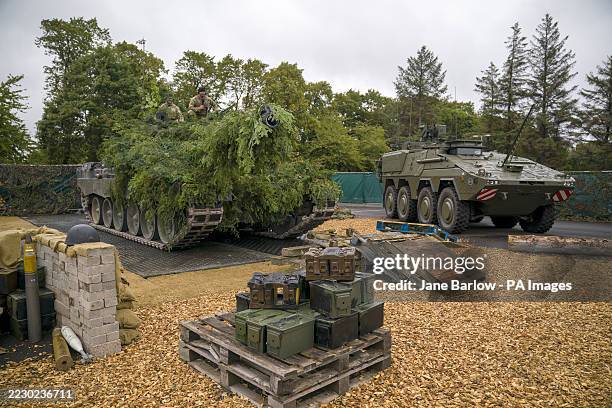Challenger 2 main battle tank and Boxer armoured fighting vehicle on display during British Army Expo 2025 at Redford Cavalry Barracks in Edinburgh....