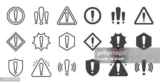 stockillustraties, clipart, cartoons en iconen met warning icons collection. editable stroke. thin line and glyph solid style series icons - waarschuwingssymbool