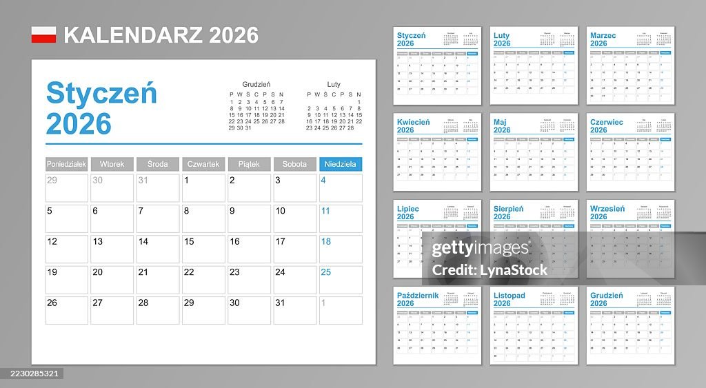 Polish Calendar For 2026 Week Starts On Monday Simple Vector Template polish-calendar-for-2026-week-starts-on-monday-simple-vector-template