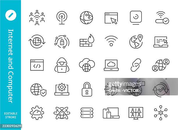 internet and computer icons - line series - developer screen stock illustrations