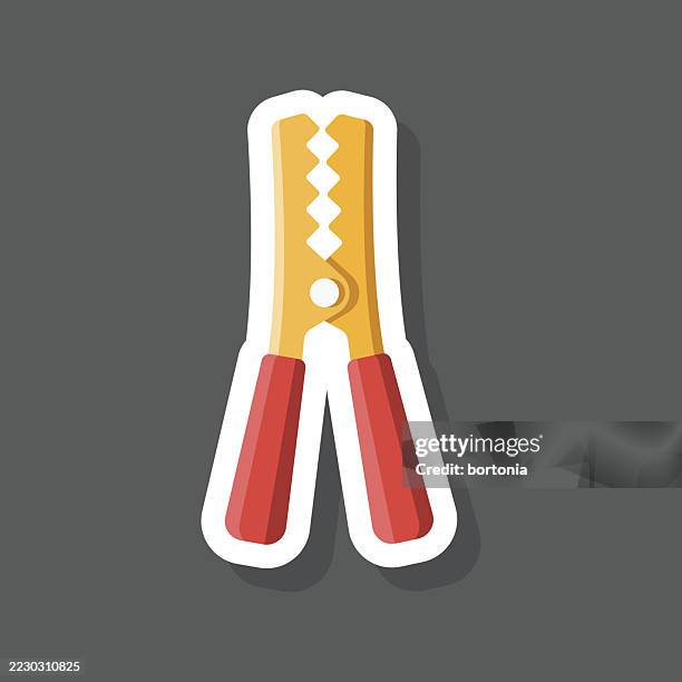 alligator clips electrical test leads sticker icon - jumper cable stock illustrations