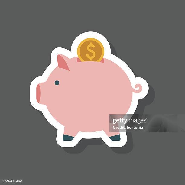 stockillustraties, clipart, cartoons en iconen met piggy bank sticker icon - spaarvarken