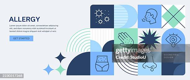 illustrazioni stock, clip art, cartoni animati e icone di tendenza di illustrazione geometrica moderna dell'allergia con icone di ipersensibilità - allergia