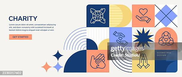 illustrations, cliparts, dessins animés et icônes de illustration de charité géométrique moderne avec des icônes d’altruisme - aide familiale