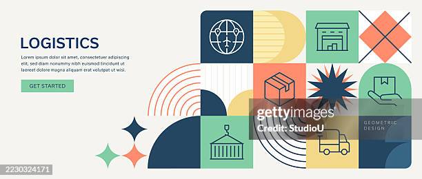 modern geometric logistics illustration with freight transportation icons - logistics abstract stock illustrations