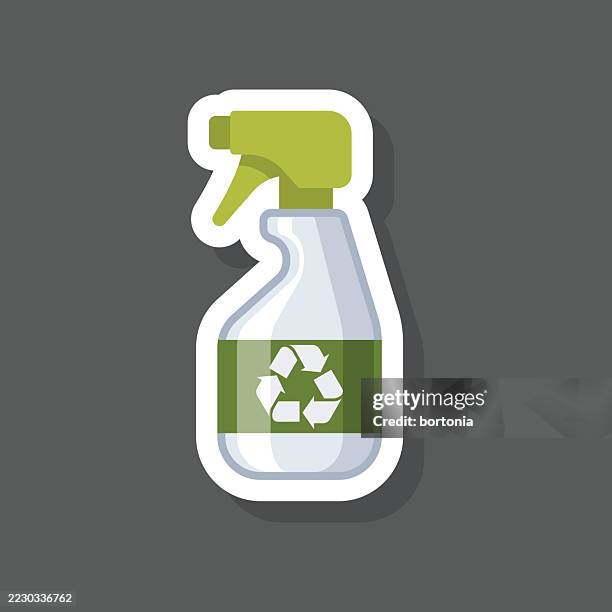 recyclable plastic spray bottle sticker icon - empty plastic bottle stock illustrations