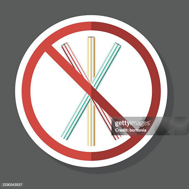ban plastic straws sticker icon - plastic straw stock illustrations