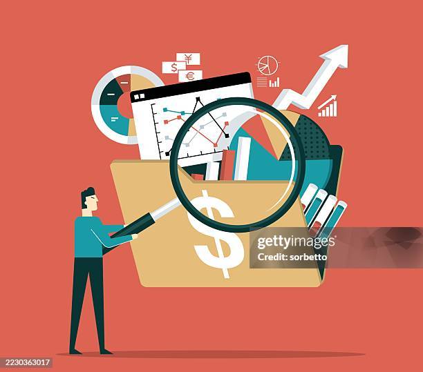 document analysis - businessman - scrutiny stock illustrations