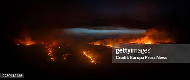 View of the forest fire, on 16 August, 2025 in Casar de Caceres, Caceres, Extremadura, Spain. The fire that broke out this Friday between the towns...