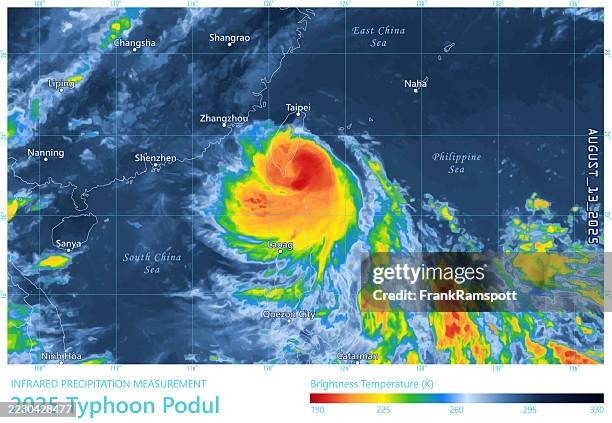 typhoon podul 20250813 precipitation map taiwan - weather radar graphic stock illustrations