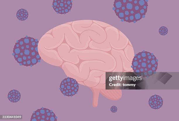 human brain with cancer cell - radiotherapy stock illustrations