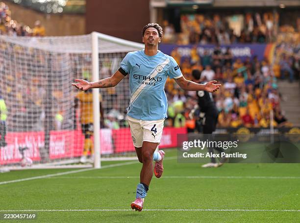 Tijjani Reijnders of Manchester City celebrates scoring his team's second goal during the Premier League match between Wolverhampton Wanderers and...