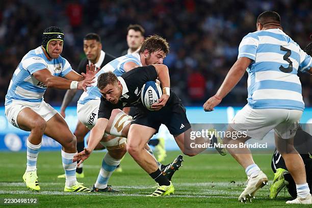 Dotty Spring Rugby Cortez Ratima of New Zealand runs with the ball against Santiago ...