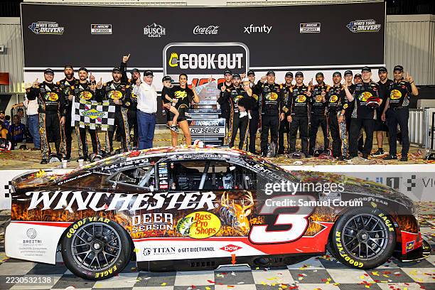 Austin Dillon, driver of the Bass Pro/Winchester Chevrolet, celebrates with his son, Ace R.C Dillon, wife, Whitney Dillon and RCR team owner and...