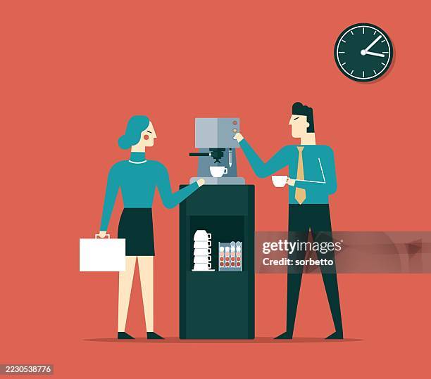 coffee time - office - coffee machine in office stock illustrations