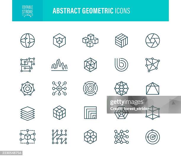 abstract geometric icons editable stroke - block shape stock illustrations