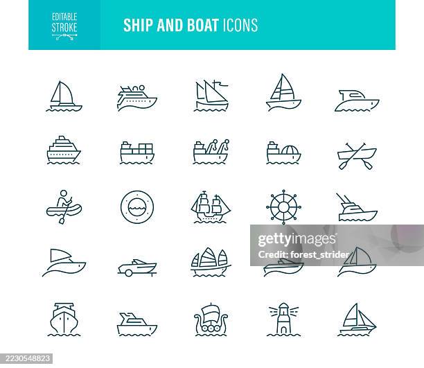 ship and boat icons editable stroke - speed boat stock illustrations