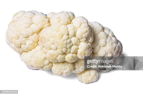fresh cauliflower isolated on white background - cauliflower stock pictures, royalty-free photos & images