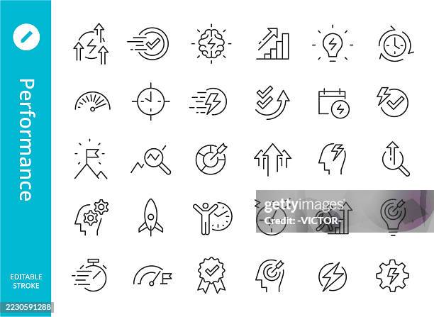 performance icons - line series - perfect timing stock illustrations
