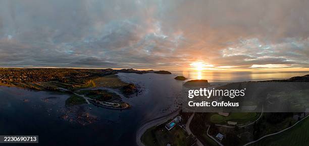 aerial view of parc national du bic, quebec, canada at sunset during summer - st lawrence river stock pictures, royalty-free photos & images