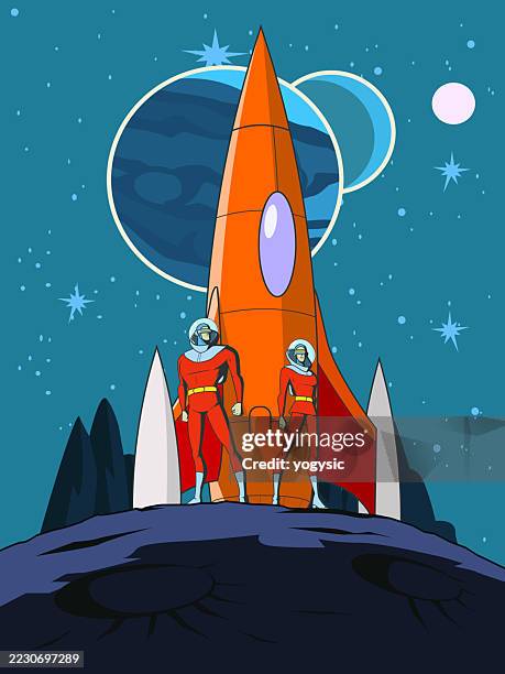 vector retro astronaut standing on a planet stock illustration - astronaut visor stock illustrations