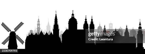 amsterdam skyline silhouette (all buildings are separate and complete) - basilica of st nicholas amsterdam stock illustrations