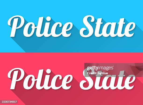 stockillustraties, clipart, cartoons en iconen met police state - flat design with long shadow on blue and red background - politieverklaring