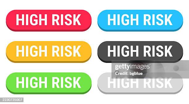 high risk - colorful 3d click web buttons on blank background - too much technology stock illustrations