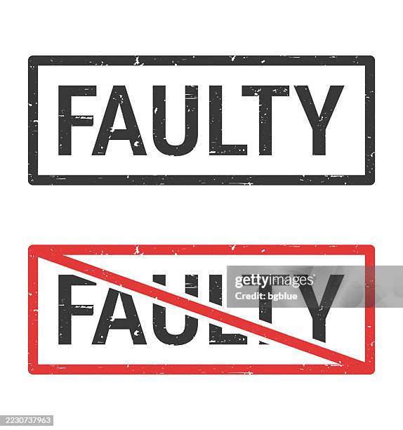 faulty - rubber stamps with crossed out stamp on white background - faulty stock illustrations