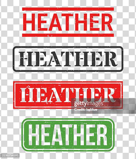 heather - female name - rubber stamp set on blank background - heather stock illustrations
