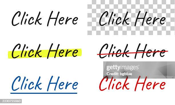 Click Below Photo Example Click Here Handwritten Text Highlighted Crossed Out Underlined On Blank ...